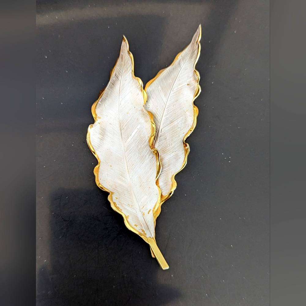 Coro Pegasus Double Leaf Brooch Silver and Gold Tone, Vintage